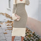 Striped V-Neck Long Sleeve Sweater Dress