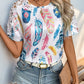 Printed Round Neck Lace Short Sleeve Top