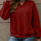 V-Neck Long Sleeve Dropped Shoulder Sweatshirt