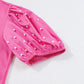 Pearl Detail Round Neck Puff Sleeve Blouse