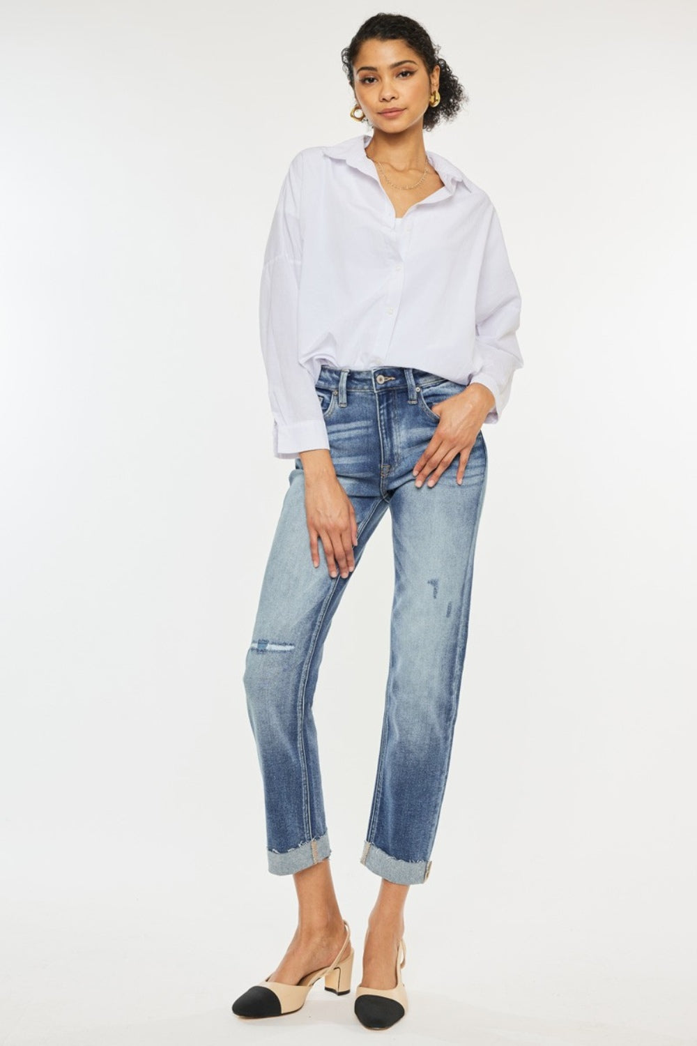 Kancan High Rise Cuffed Straight Jeans *