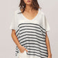 BiBi V Neck Striped Short Sleeve Top - Brand BiBi