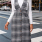 Perfee Pocketed Plaid Overall Dress