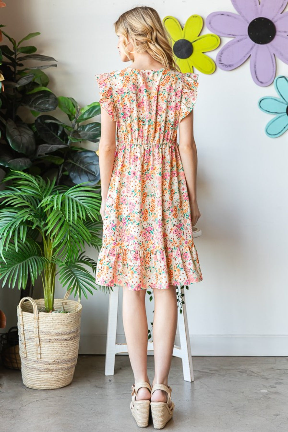 Heimish Full Size Floral Ruffled V-Neck Dress *
