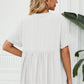 Full Size Side Slit Notched Neck Cuffed Short Sleeve Blouse