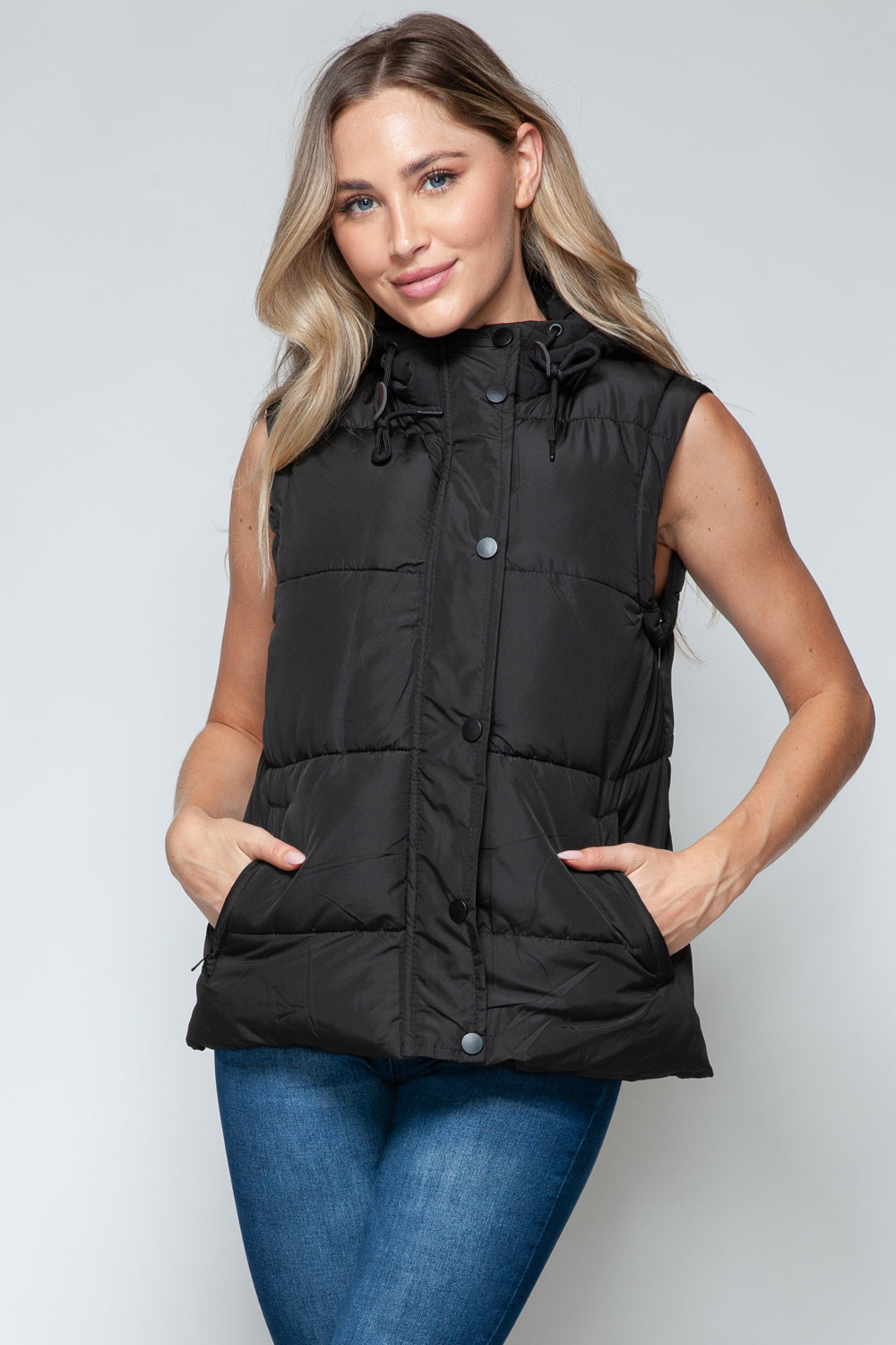 Snobbish Snap and Zip Closure Hooded Vest *