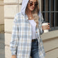 Drawstring Plaid Button Up Hooded Jacket