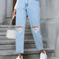 Distressed High Rise Jeans with Pockets