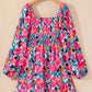 Plus Size Smocked Floral Square Neck Balloon Sleeve Dress