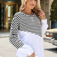 Slit Contrast Striped Long Sleeve Sweatshirt