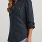 Collared Neck Roll-Tab Sleeve Denim Top
