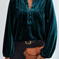 Notched Long Sleeve Velvet Top