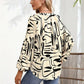 Printed Notched Long Sleeve Blouse