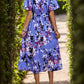High-Low Printed Surplice Short Sleeve Midi Dress