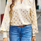 Mock Neck Cutout Lantern Sleeve Blouse