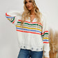 Drawstring Striped Dropped Shoulder Hooded Cardigan
