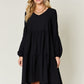 Double Take Full Size V-Neck Balloon Sleeve Tiered Dress