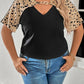 Plus Size Chain Detail V-Neck Raglan Sleeve Blouse