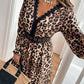 Lace Detail Leopard Flounce Sleeve Mini Dress