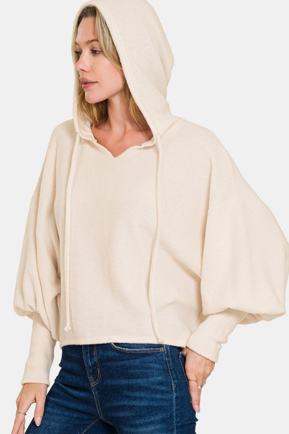 Zenana Brushed Hacci Drop Shoulder Cropped Hoodie *