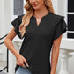 Full Size Eyelet Notched Flutter Sleeve T-Shirt