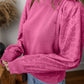 Eyelet Round Neck Long Sleeve Sweatshirt