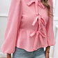 Tied Round Neck Long Sleeve Blouse