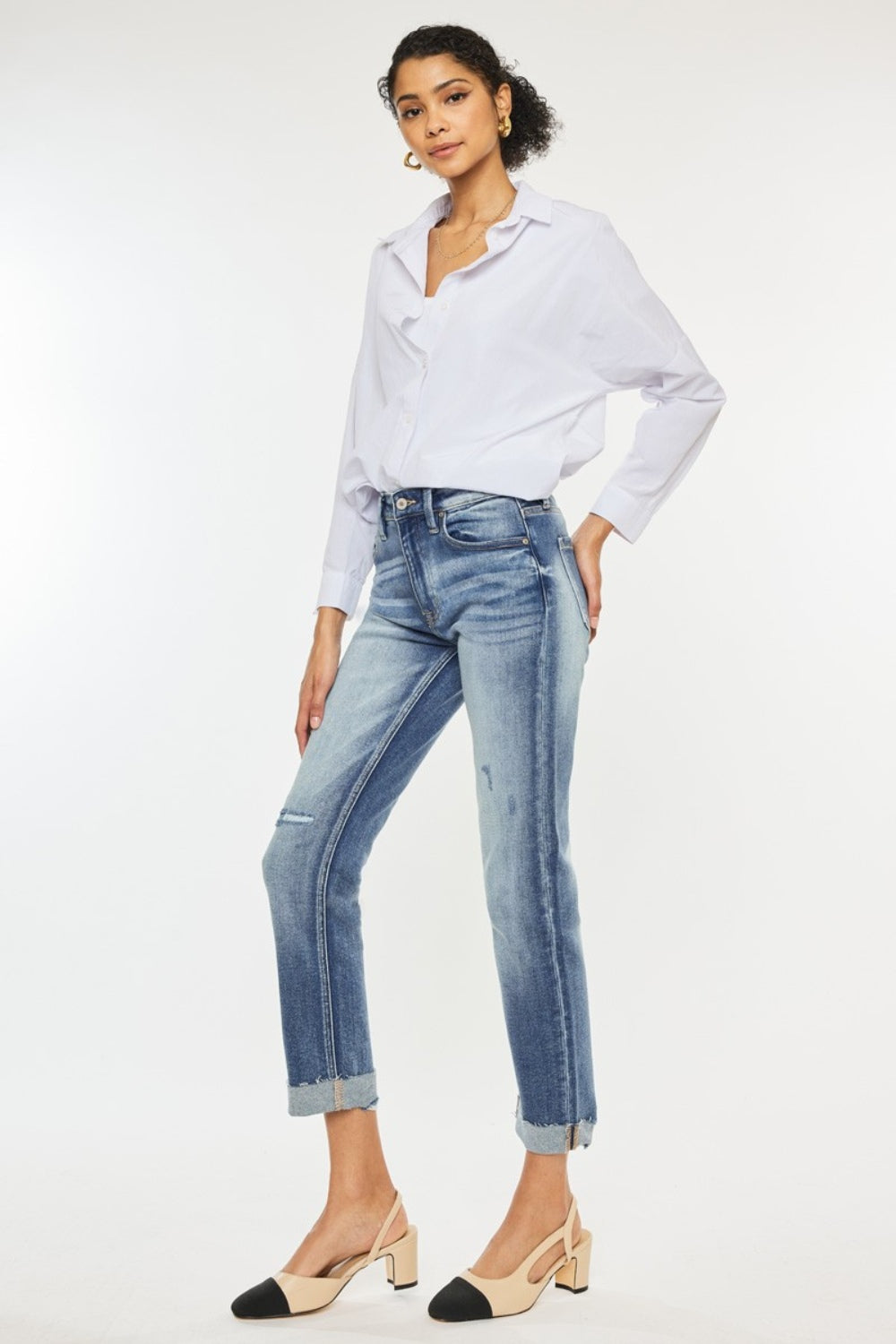 Kancan High Rise Cuffed Straight Jeans *