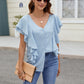 Full Size Ruffled V-Neck Short Sleeve Top