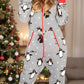 Printed Zip Up Long Sleeve Hooded Jumpsuit