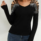 Rhinestone Cutout Long Sleeve T-Shirt
