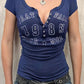 Devine Letter Notched Short Sleeve T-Shirt