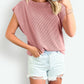 Full Size Textured Round Neck Cap Sleeve Blouse