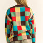 Davi & Dani Color Block Checkered Dropped Shoulder Sweater