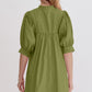 Oh Frill Notched Puff Sleeve Babydoll Mini Dress