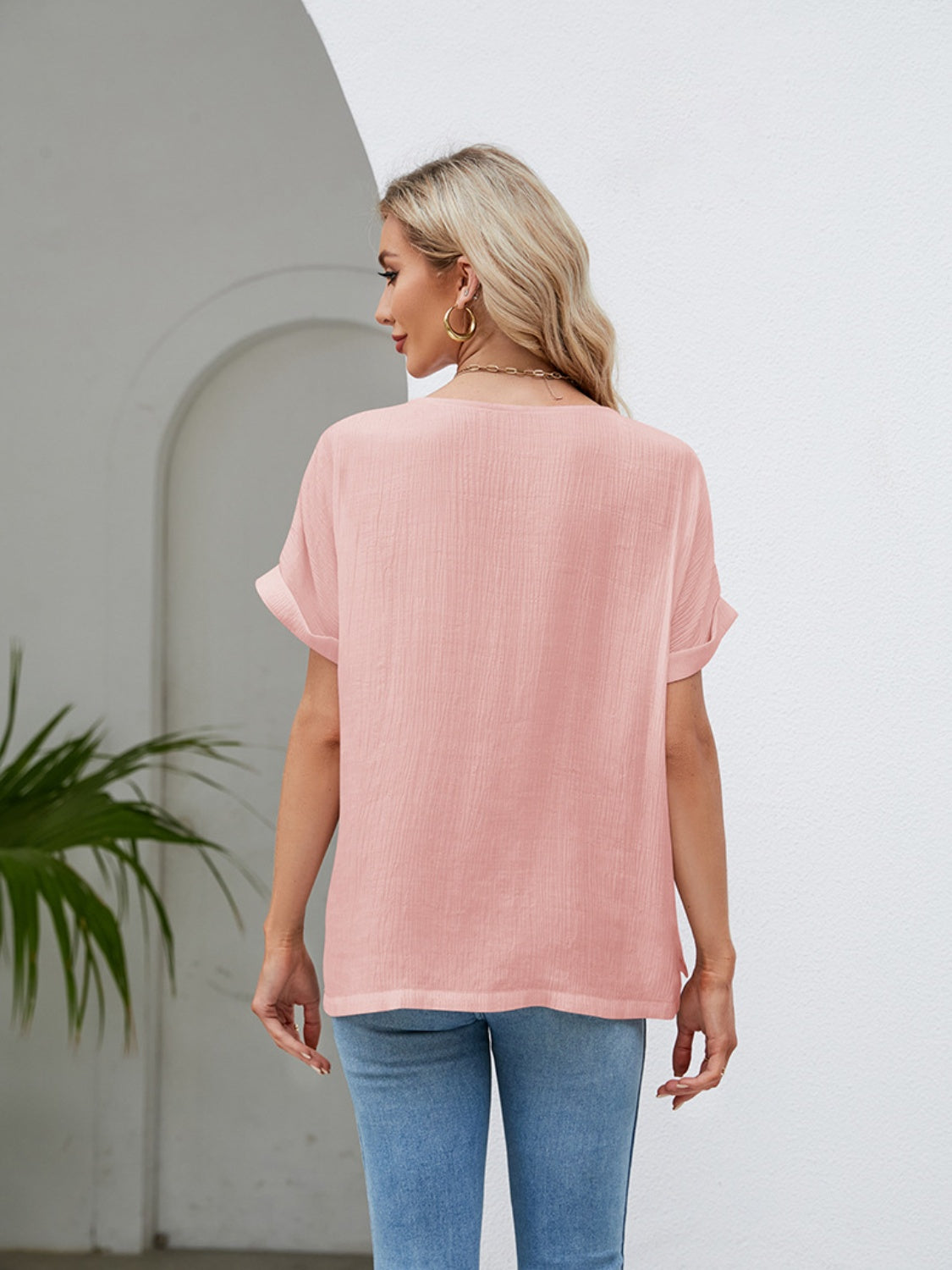 Round Neck Short Sleeve Blouse