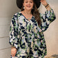 Plus Size Tied Printed Long Sleeve Romper