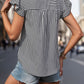 Ruffled Striped Notched Cap Sleeve Blouse