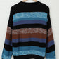 Contrast Striped Round Neck Drop Shoulder Sweater