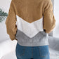 Cable-Knit Color Block Round Neck Sweater