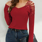 Rhinestone Cutout Long Sleeve T-Shirt