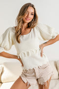 BiBi Tassel Detail Textured Square Neck Sweater *