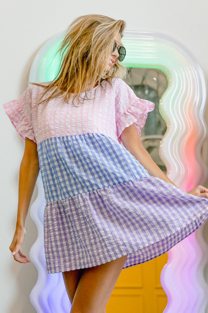 BiBi Plaid Color Block Tiered Top - Brand BiBi