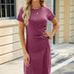 Ruched Round Neck Short Sleeve Mini Dress