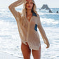 Side Slit Openwork Collared Neck Cover-Up