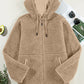 Drawstring Fleece Zip Up Hooded Jacket