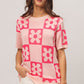 BiBi Flower Checker Pattern Short Sleeve Sweater - Brand BiBi
