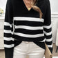 Striped Collared Neck Long Sleeve Sweater
