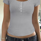 Devine Button Detail Round Neck Short Sleeve T-Shirt