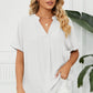 Full Size Side Slit Notched Neck Cuffed Short Sleeve Blouse